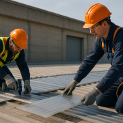 instaladores techos policarbonato profesionales trabajando en nave industrial
